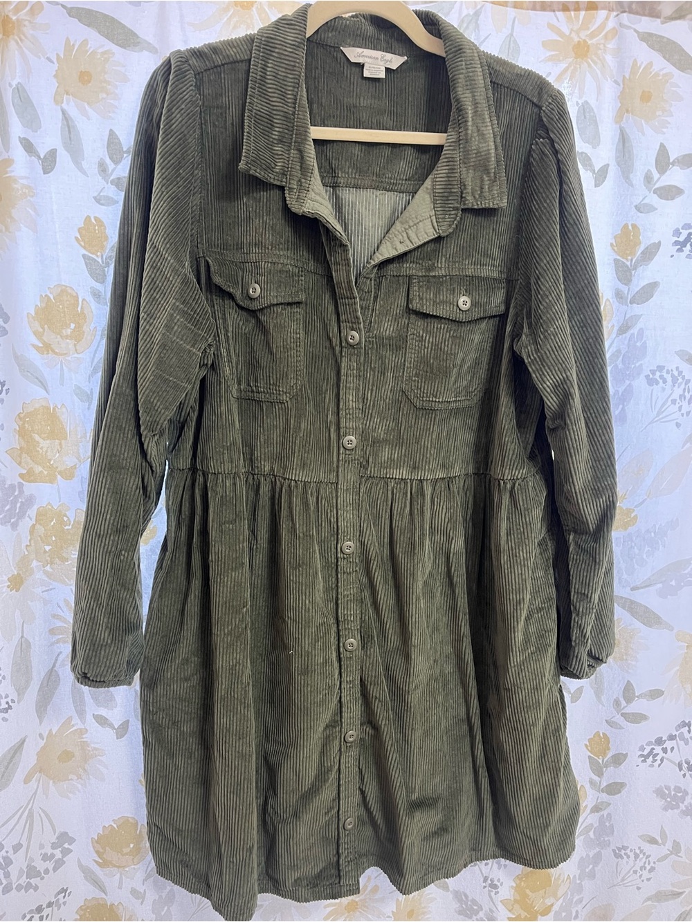 American Eagle Olive Green Corduroy Shirt Jacket